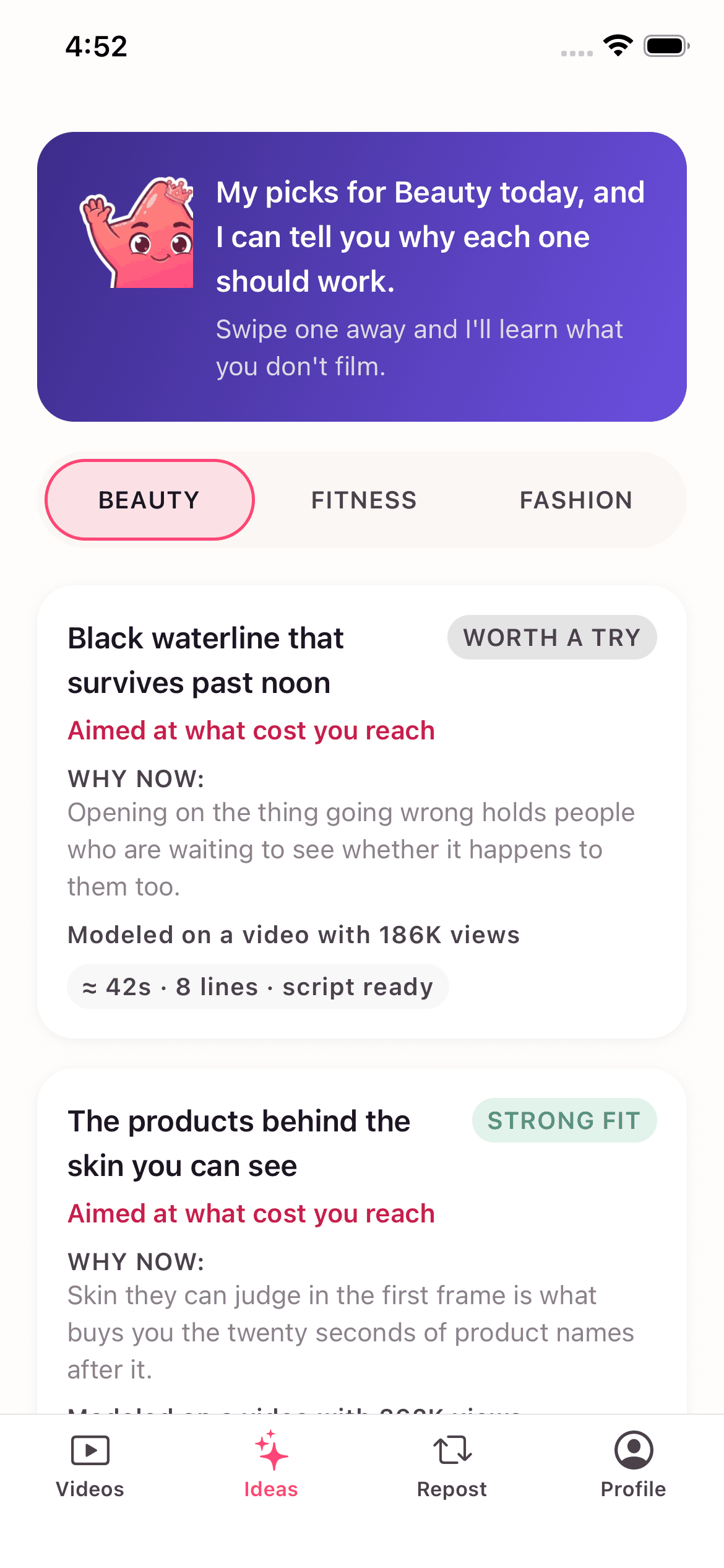 3 beauty video ideas, each with a reason it should work right now